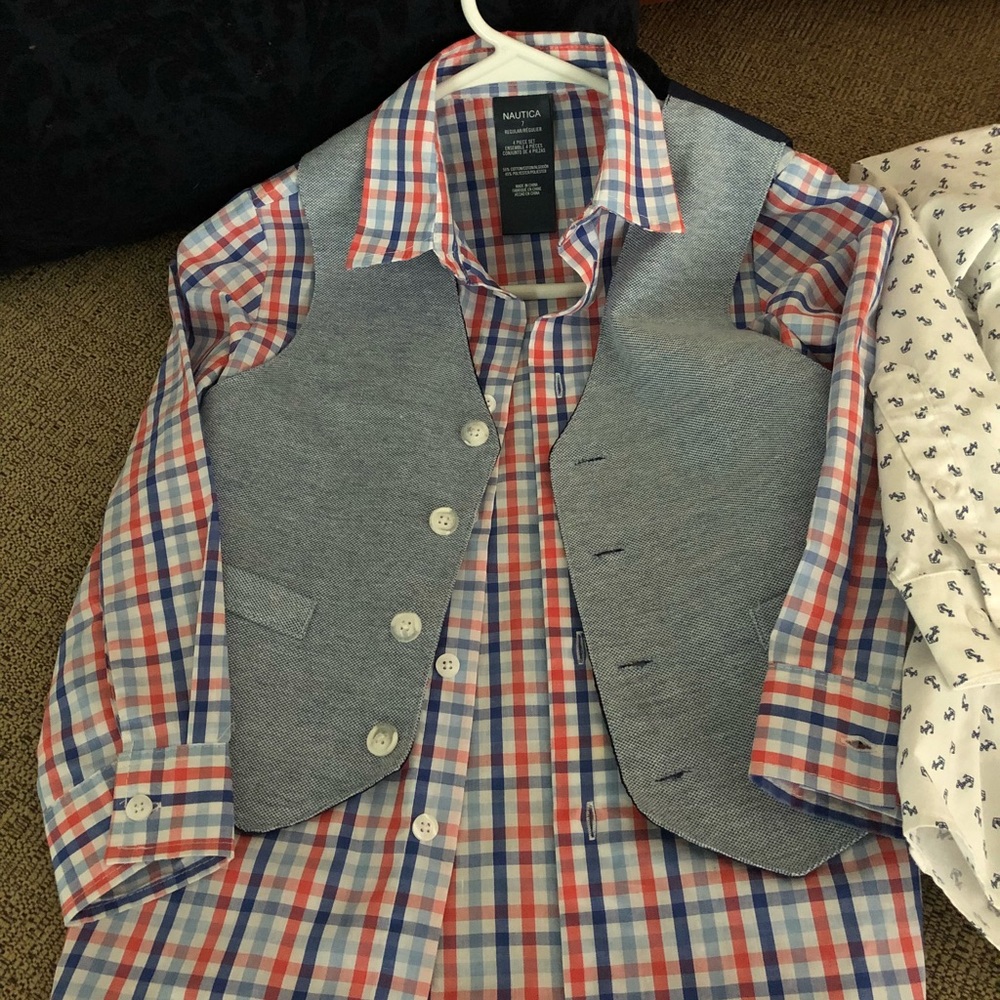 Boys Size 7 Nautica button down shirt with vest